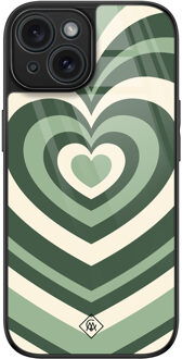 Casimoda iPhone 15 glazen hardcase - Hart swirl groen