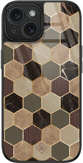 Casimoda iPhone 15 glazen hardcase - Kubus bruin groen Bruin/beige