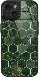 Casimoda iPhone 15 glazen hardcase - Kubus groen