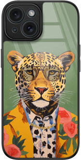 Casimoda iPhone 15 glazen hardcase - Luipaard hipster Multi