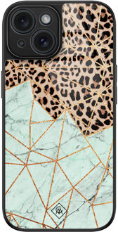 Casimoda iPhone 15 glazen hardcase - Luipaard marmer mint