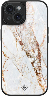 Casimoda iPhone 15 glazen hardcase - Marmer goud Goudkleurig