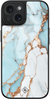 Casimoda iPhone 15 glazen hardcase - Marmer lichtblauw