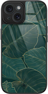 Casimoda iPhone 15 glazen hardcase - Monstera leaves Groen