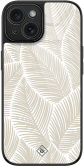 Casimoda iPhone 15 glazen hardcase - Palmy leaves beige Bruin/beige