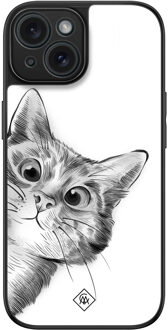 Casimoda iPhone 15 glazen hardcase - Peekaboo kat Wit