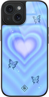Casimoda iPhone 15 glazen hardcase - Retro hart blauw