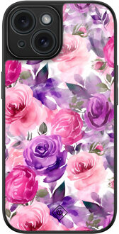 Casimoda iPhone 15 glazen hardcase - Rosy blooms Roze