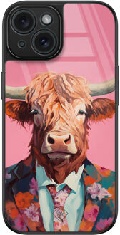 Casimoda iPhone 15 glazen hardcase - Schotse Hooglander Multi