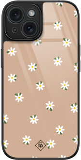 Casimoda iPhone 15 glazen hardcase - Sweet daisies Bruin/beige