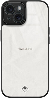 Casimoda iPhone 15 glazen hardcase - Vive la vie Grijs/zilverkleurig