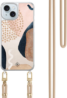 Casimoda iPhone 15 hoesje met beige koord - Abstract dots Bruin/beige