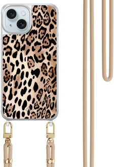Casimoda iPhone 15 hoesje met beige koord - Golden wildcat Bruin/beige