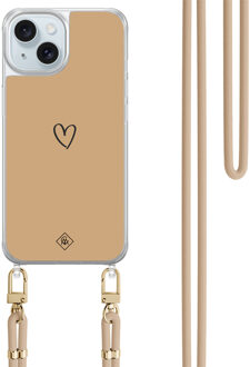 Casimoda iPhone 15 hoesje met beige koord - Hart bruin Bruin/beige