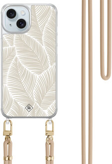 Casimoda iPhone 15 hoesje met beige koord - Palm leaves beige Bruin/beige