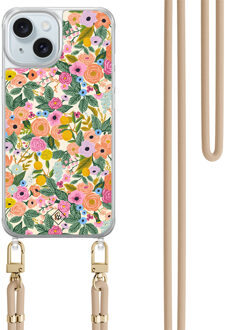 Casimoda iPhone 15 hoesje met beige koord - Pink garden Bruin/beige