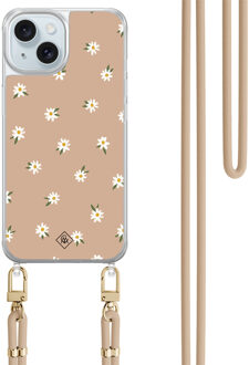 Casimoda iPhone 15 hoesje met beige koord - Sweet daisies Bruin/beige