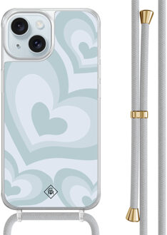 Casimoda iPhone 15 hoesje met grijs koord - Hart swirl blauw