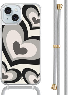 Casimoda iPhone 15 hoesje met grijs koord - Hart swirl zwart