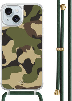 Casimoda iPhone 15 hoesje met groen koord - Camouflage