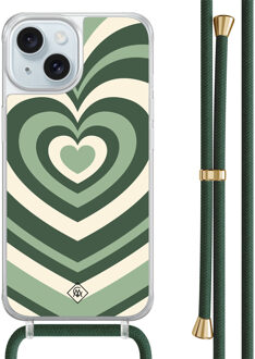 Casimoda iPhone 15 hoesje met groen koord - Hart swirl groen
