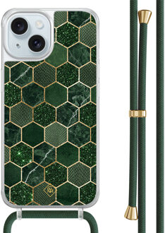 Casimoda iPhone 15 hoesje met groen koord - Kubus groen