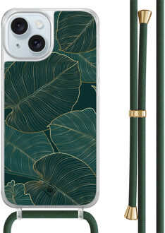 Casimoda iPhone 15 hoesje met groen koord - Monstera leaves