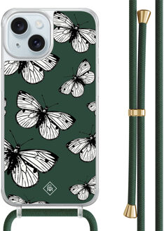 Casimoda iPhone 15 hoesje met groen koord - Vlinders
