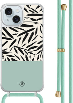 Casimoda iPhone 15 hoesje met mint koord - Abstract mint palms
