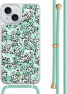 Casimoda iPhone 15 hoesje met mint koord - Luipaard mint