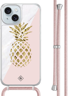 Casimoda iPhone 15 hoesje met rosegoud koord - Ananas Roze