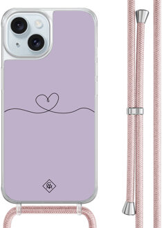 Casimoda iPhone 15 hoesje met rosegoud koord - Hart lila Paars