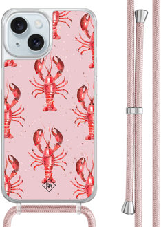 Casimoda iPhone 15 hoesje met rosegoud koord - Lobster Roze