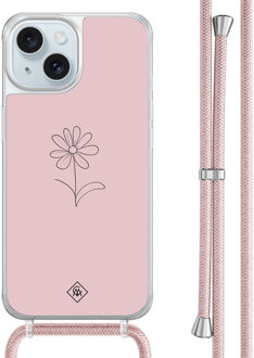 Casimoda iPhone 15 hoesje met rosegoud koord - Madeliefje Paars