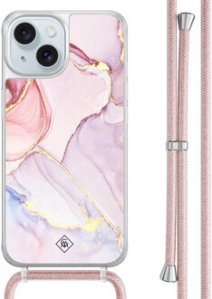 Casimoda iPhone 15 hoesje met rosegoud koord - Purple sky Paars