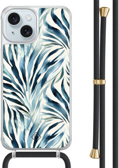 Casimoda iPhone 15 hoesje met zwart koord - Japandi waves Blauw