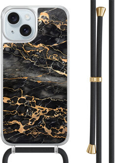 Casimoda iPhone 15 hoesje met zwart koord - Marmer grijs brons