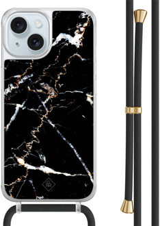 Casimoda iPhone 15 hoesje met zwart koord - Marmer zwart