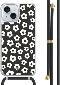 Casimoda iPhone 15 hoesje met zwart koord - Retro bloempjes