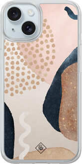 Casimoda iPhone 15 hybride hoesje - Abstract dots Bruin/beige