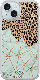 Casimoda iPhone 15 hybride hoesje - Luipaard marmer mint