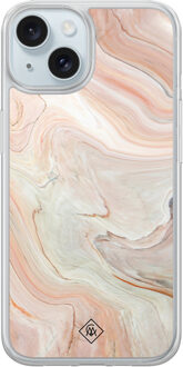 Casimoda iPhone 15 hybride hoesje - Marmer waves Bruin/beige
