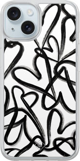 Casimoda iPhone 15 hybride hoesje - Midnight hearts Zwart