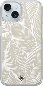 Casimoda iPhone 15 hybride hoesje - Palmy leaves beige Goudkleurig