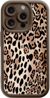Casimoda iPhone 15 Pro bruine case - Golden wildcat Bruin/beige