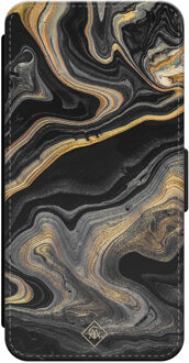 Casimoda iPhone 15 Pro flipcase - Marbling Zwart, Goudkleurig