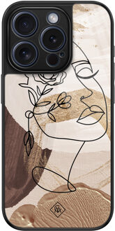 Casimoda iPhone 15 Pro glazen hardcase - Abstract gezicht bruin Bruin/beige