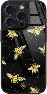 Casimoda iPhone 15 Pro glazen hardcase - Bee yourself Zwart, Goudkleurig