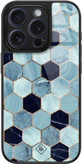 Casimoda iPhone 15 Pro glazen hardcase - Blue cubes Blauw