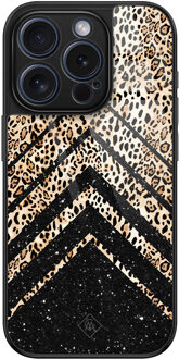Casimoda iPhone 15 Pro glazen hardcase - Chevron luipaard Zwart